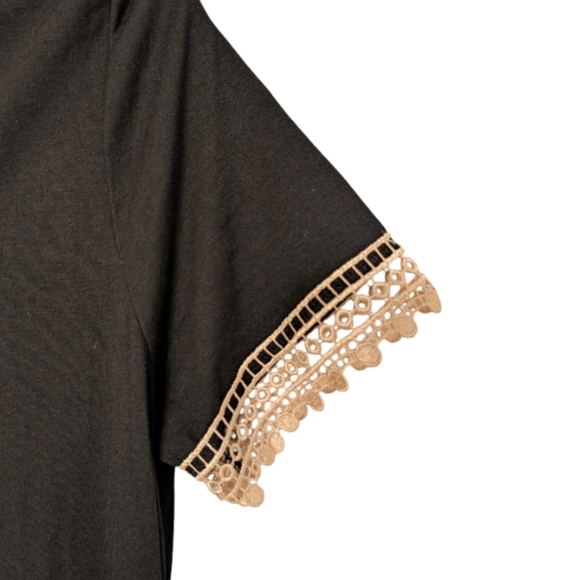 NWT Cupshe Black V-Neck Boho Lace Trim Mini Dress Beach Casual M - Picture 6 of 11